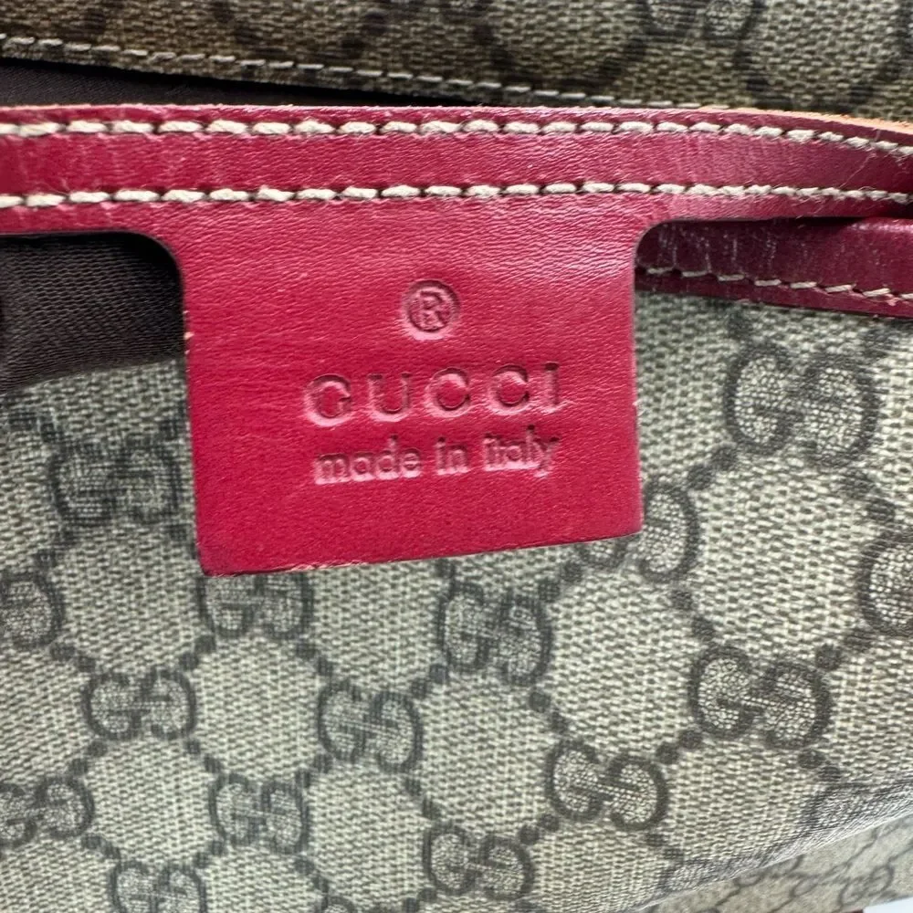 Auth Gucci Brown Supreme PVC Red Leather Trim Messenger Bag Monogram Sherry Line - Picture 12 of 16